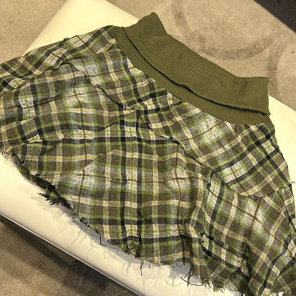 Green Frayed Edge Plaid Skirt with Fold-over Sweater top- sz 4